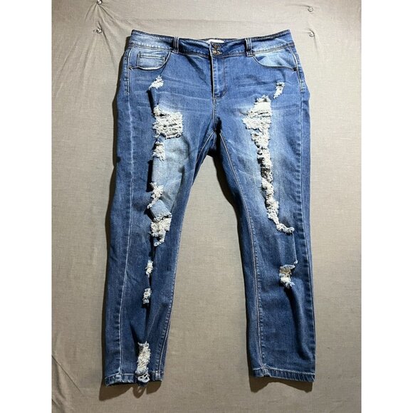 Thrill Jean Women's Jeans 20 Distressed Waist Stretch Medium Wash Denim‎ Pocket - Picture 1 of 12